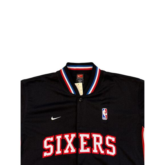 Vtg Nike Philadelphia 76ers Basketball Warm Up Snap Jacket Boy Large 16-18 Black - Picture 3 of 10